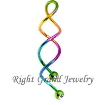 Regenbogen PVD eloxiert Spirale Crystal Bauchnabel Piercing Schmuck